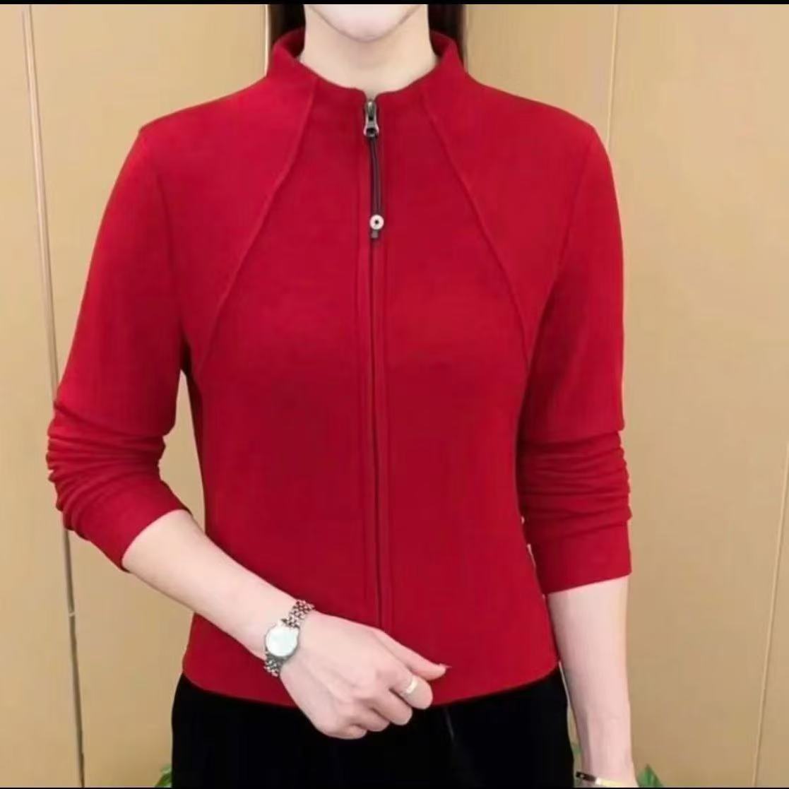 气质淑女百搭春秋新款拉链开衫舒适纯色日常长袖德绒保暖卫衣绒衫